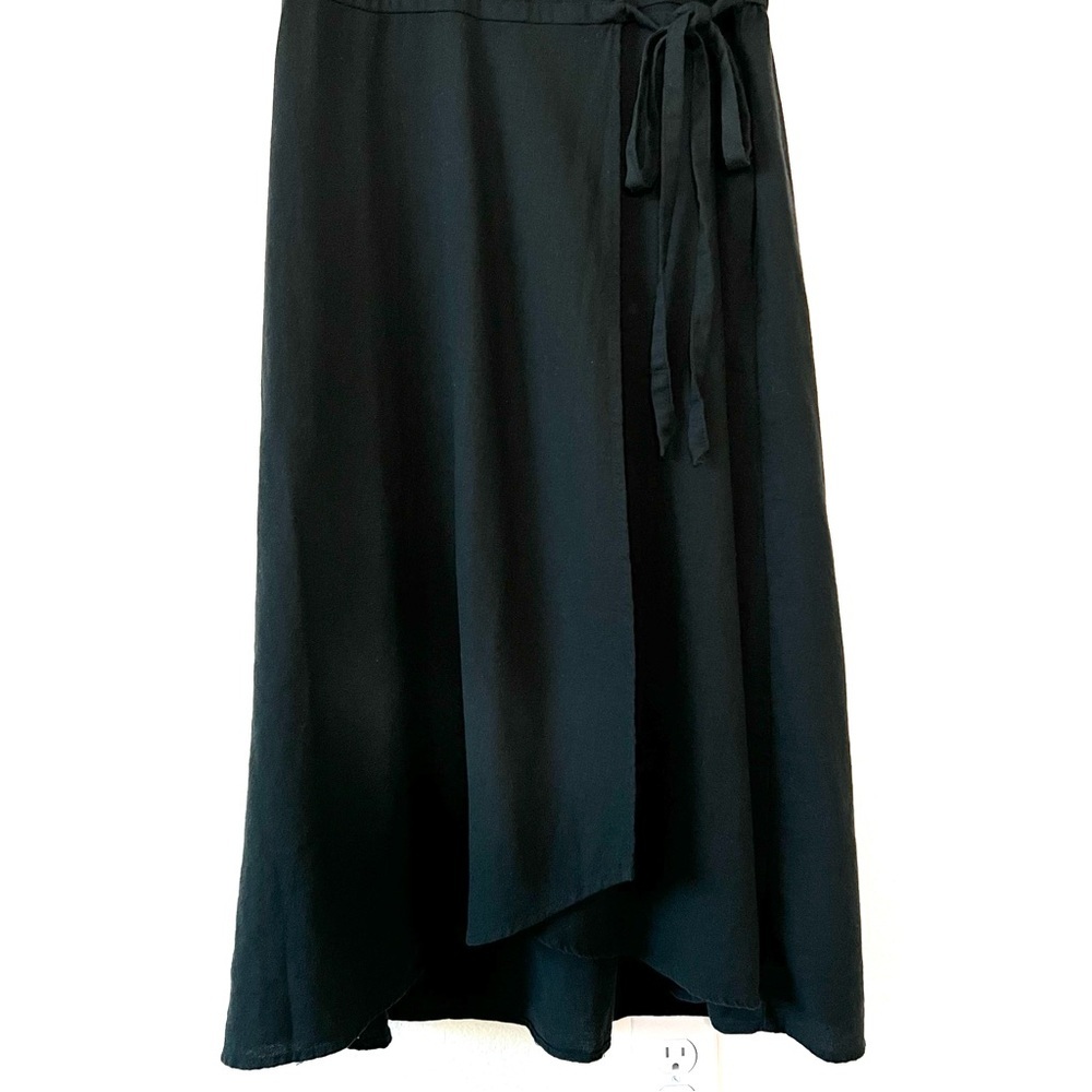 NWT Pact Cafe Crepe Faux Wrap Midi Dress Black Organic Cotton Minimalist S - Picture 9 of 16